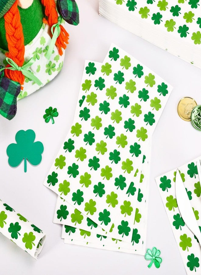 وولاين مجموعة مناديل واين لعيد القديس باتريك، ٥٠ قطعة، مناديل ورقية خضراء بنقشة البرسيم الأيرلندي، للاستخدام مرة واحدة، مثالية لتزيين مائدة الطعام في المطبخ أو المنزل أو الحفلات. - Image 4